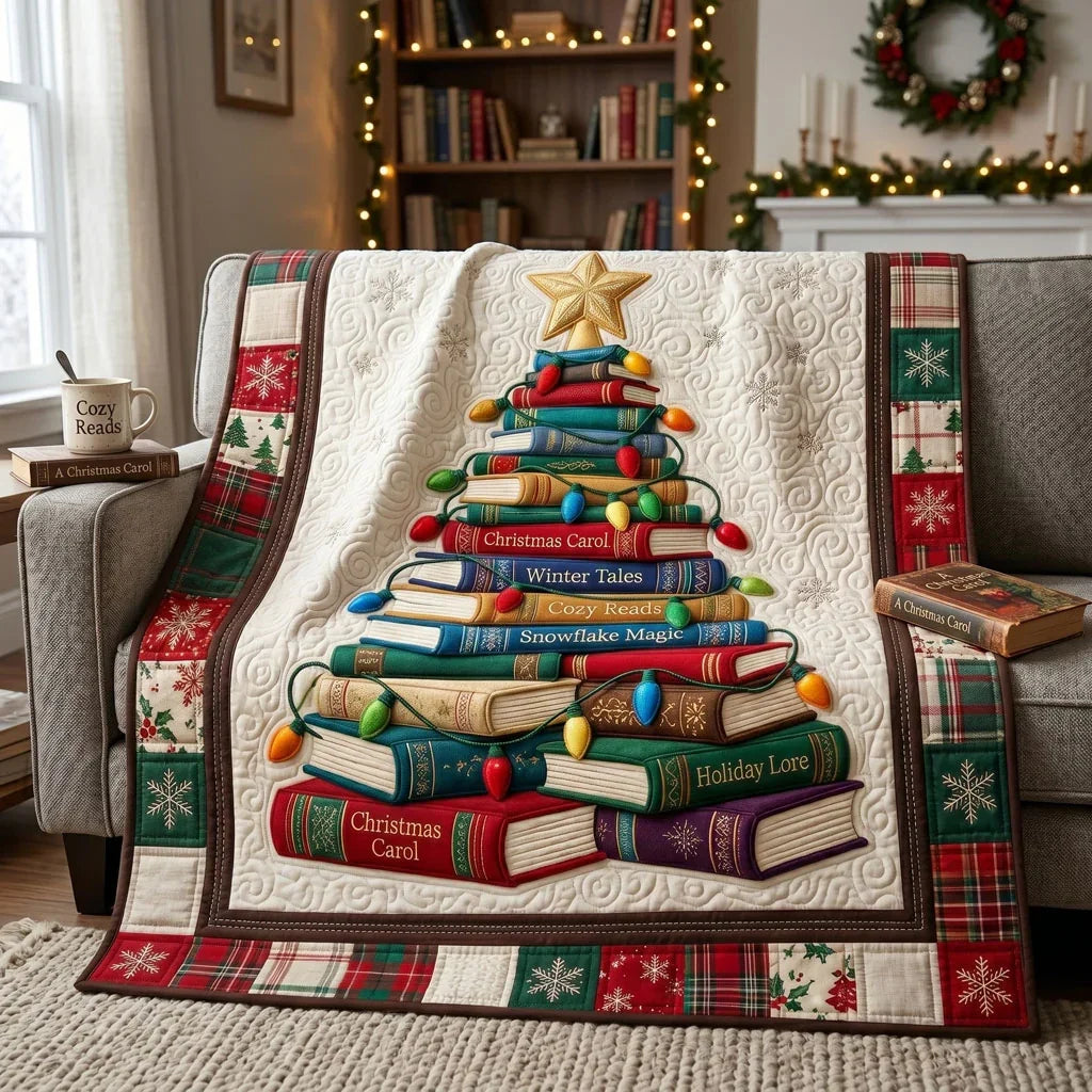 Christmas Book Tree Quilt Quilt Blanket