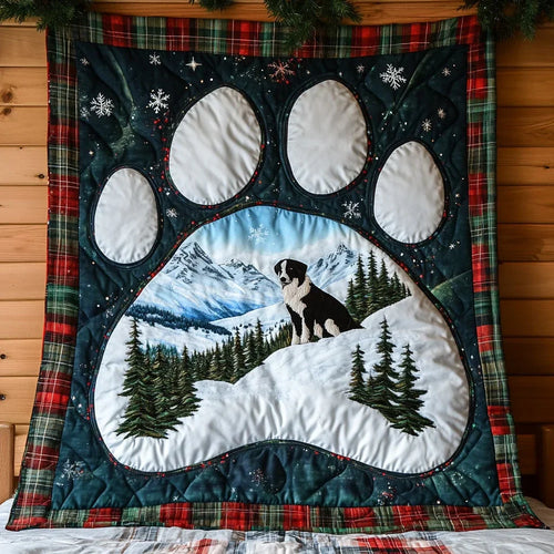 Christmas Border Collie Paw Quilt Blanket