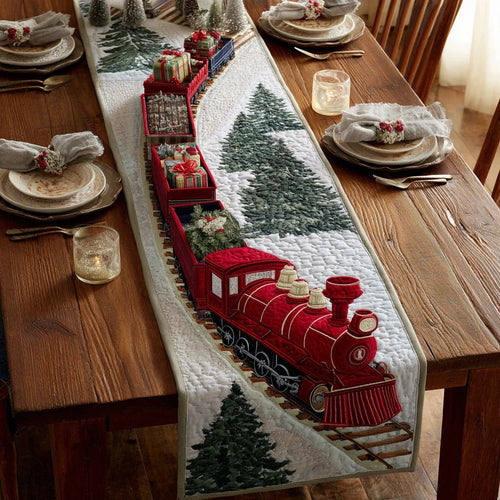Christmas Caboose Train Quilted Table Runner
