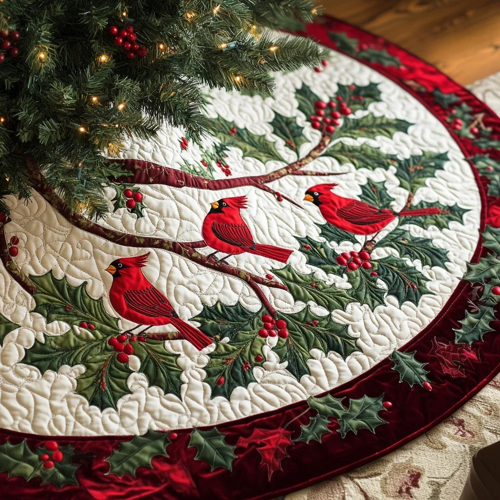 Christmas Cardinal Quilted Christmas Tree Skirt