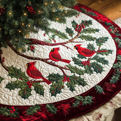 Christmas Cardinal Quilted Christmas Tree Skirt