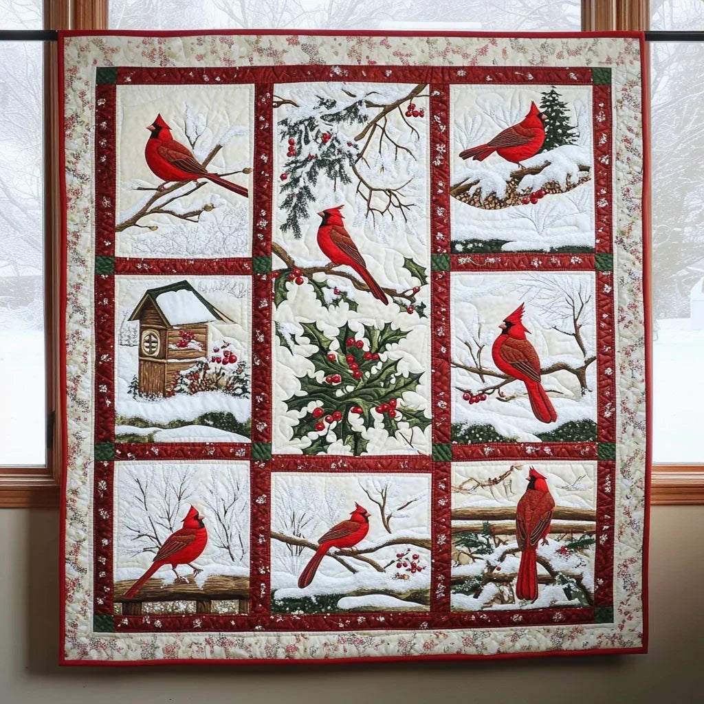 Christmas Cardinals Quilt Blanket