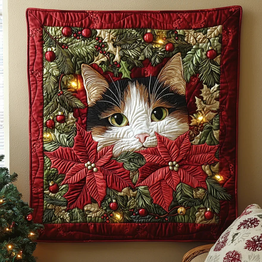 Christmas Cat Hiding Quilt Blanket