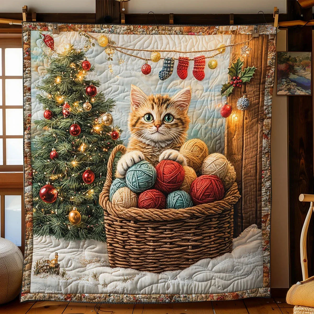 Christmas Cat The Ball Of Yarn Quilt Blanket