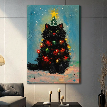 Christmas Cat Tree Festive Holiday Canvas Art