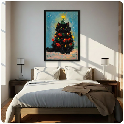 Christmas Cat Tree Festive Holiday Canvas Art