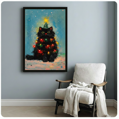 Christmas Cat Tree Festive Holiday Canvas Art