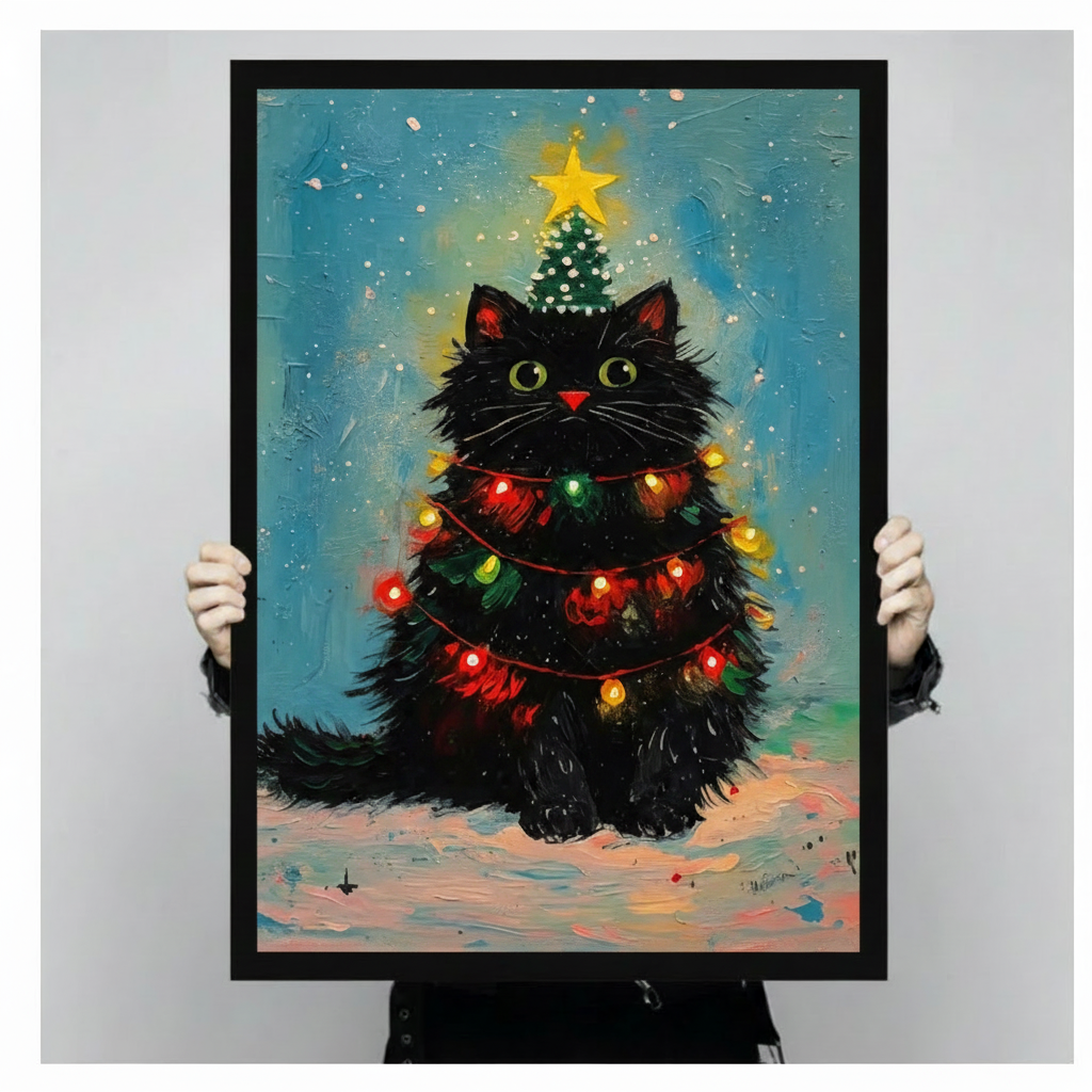 Christmas Cat Tree Festive Holiday Canvas Art