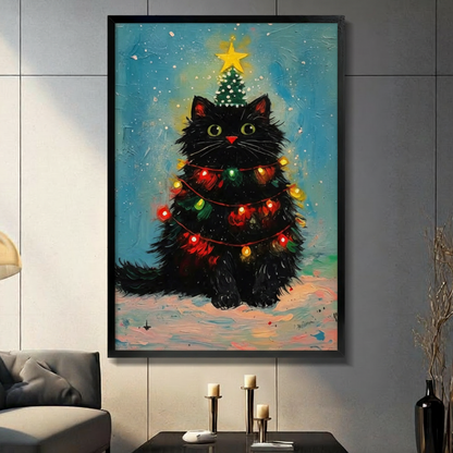 Christmas Cat Tree Festive Holiday Canvas Art