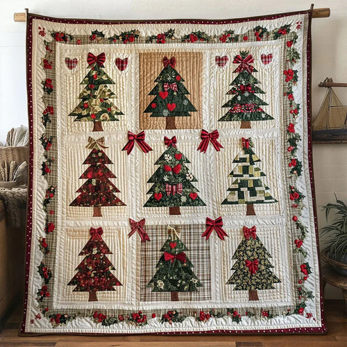 Christmas Cottage Tree Quilt Blanket