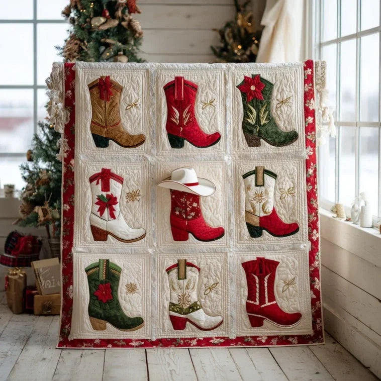 Christmas Cowboy Boots Quilt Blanket