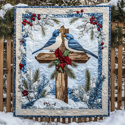 Christmas Cross Bluebird Quilt Blanket