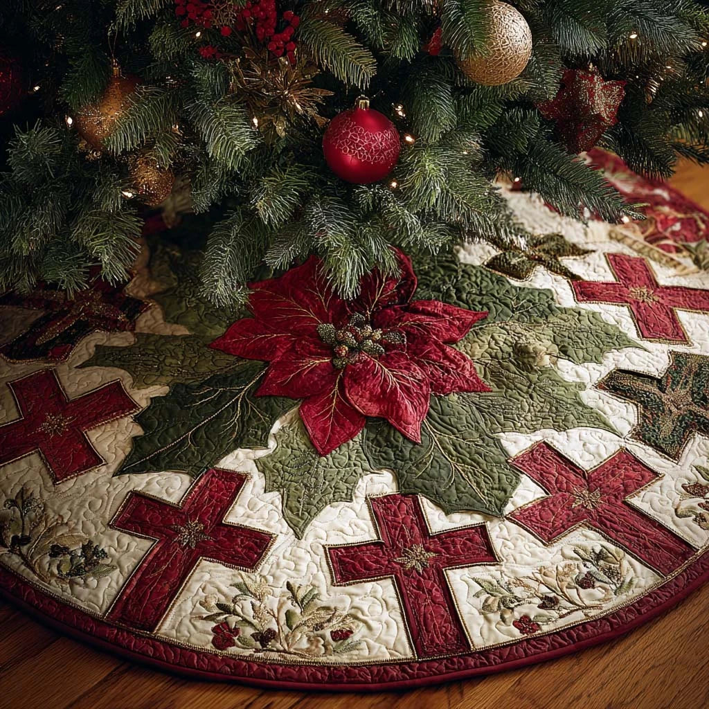 Christmas Cross Christmas Quilted Tree Skirt