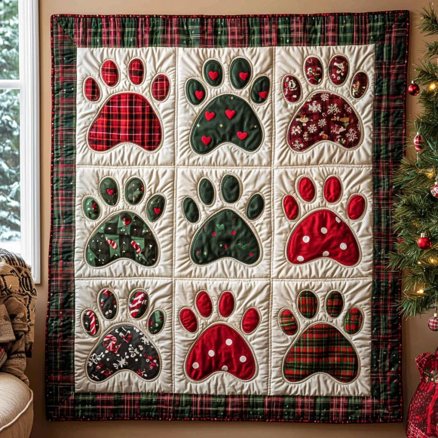 Christmas Dog Paw Quilt Blanket