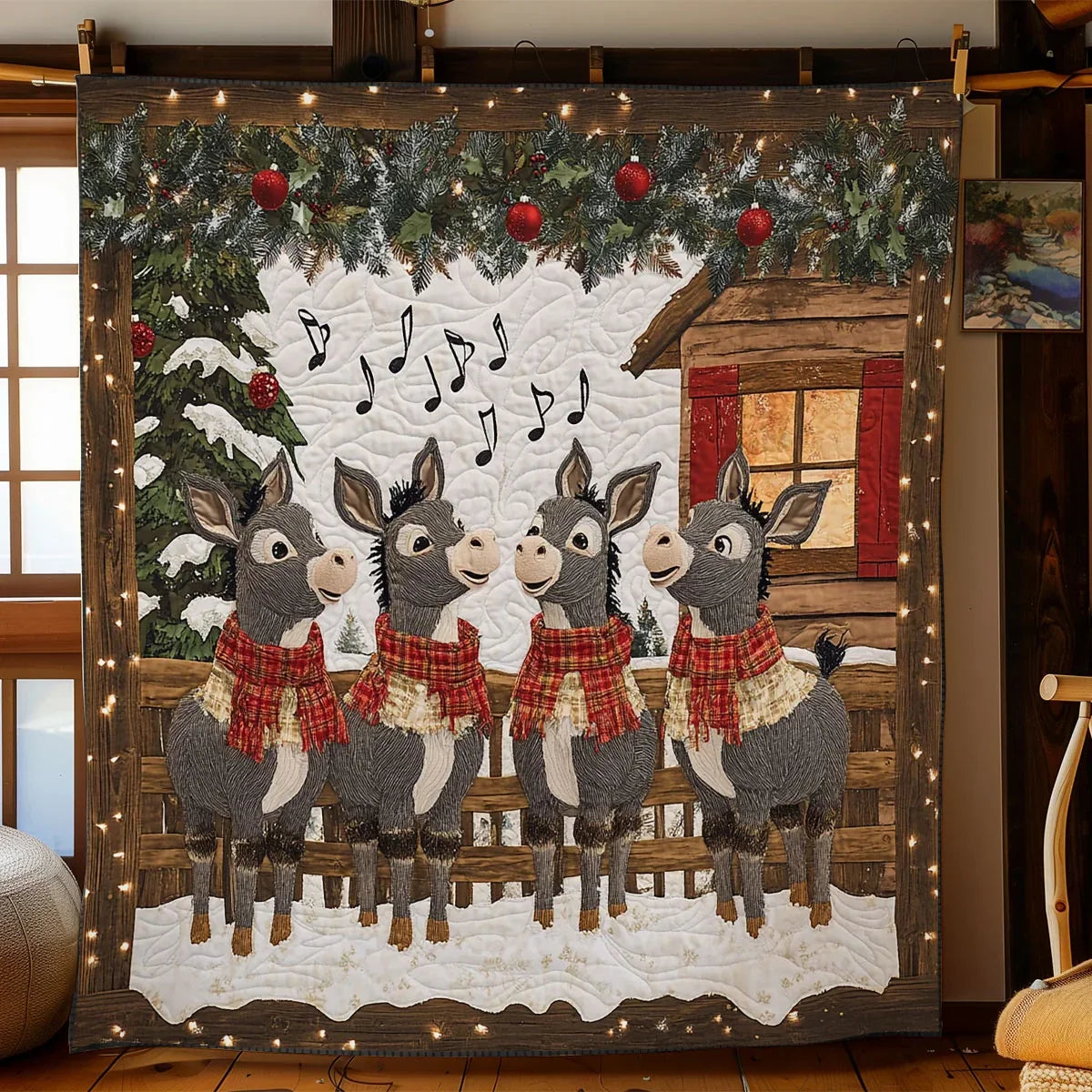 Christmas Donkey Singing Quilt Blanket