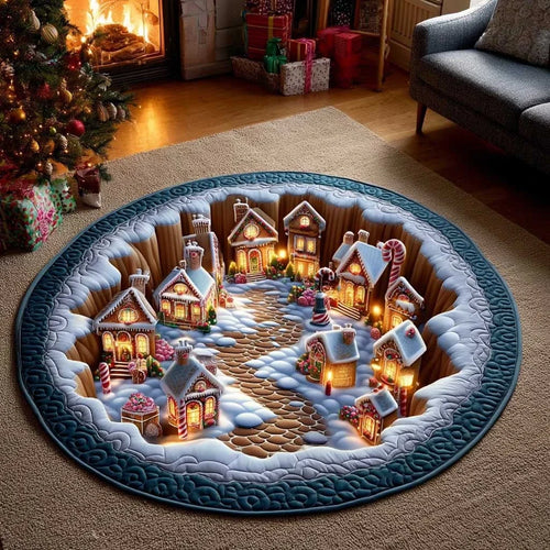 Christmas Eve Mini Town Quilted Round Mat