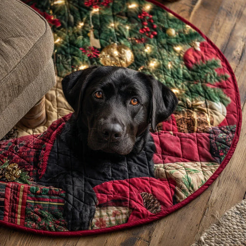 Christmas Faithful Black Lab Gaze Quilted Round Mat