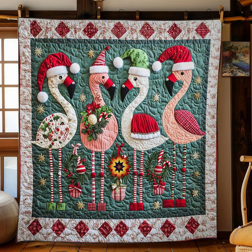 Christmas Flamingo Cheer Quilt Blanket