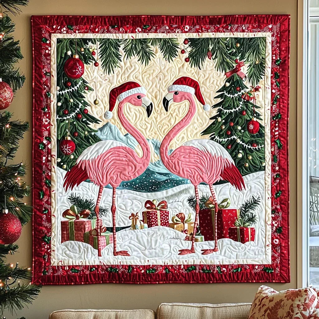 Christmas Flamingo Quilt Blanket