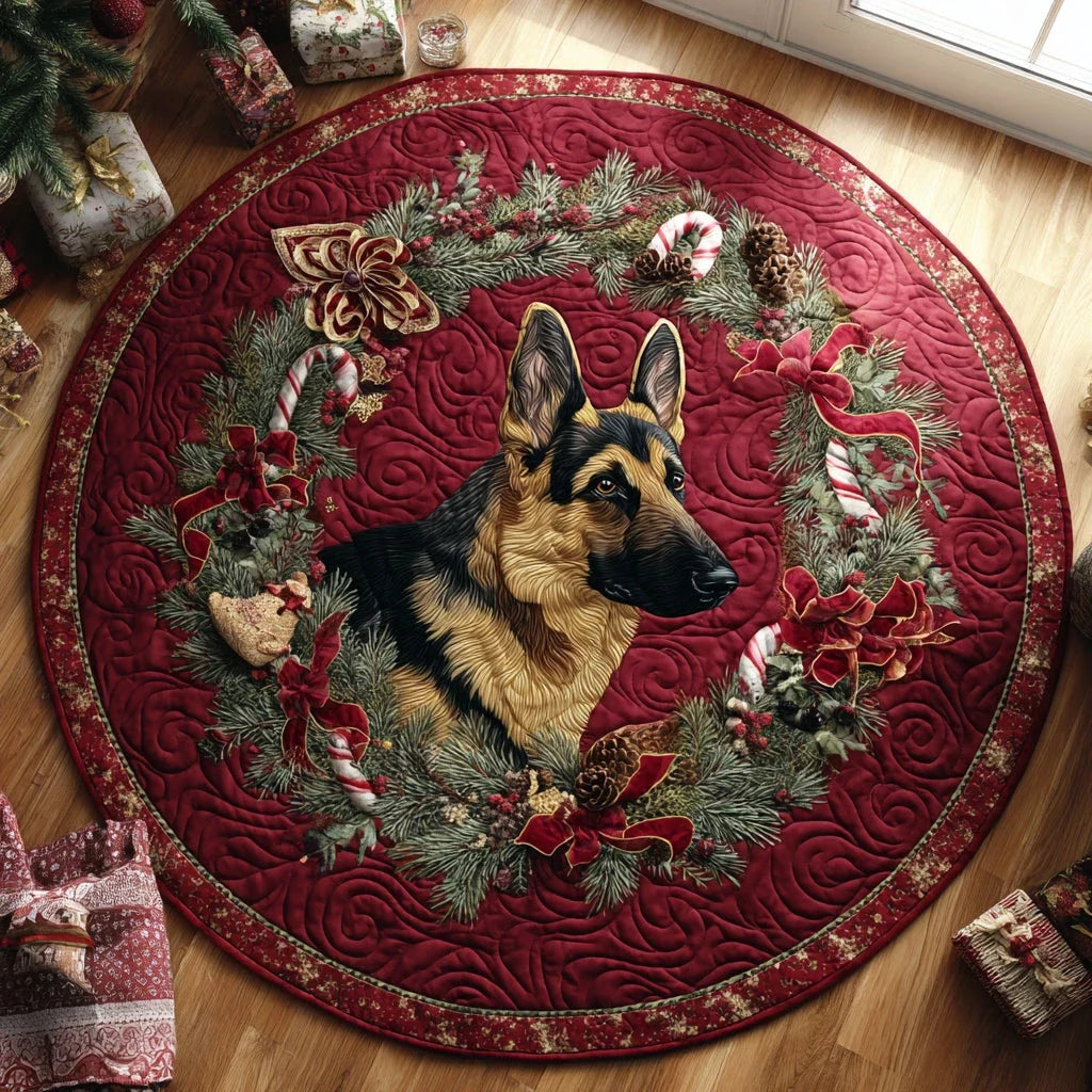 Christmas German Shepherd Quilted Round Mat
