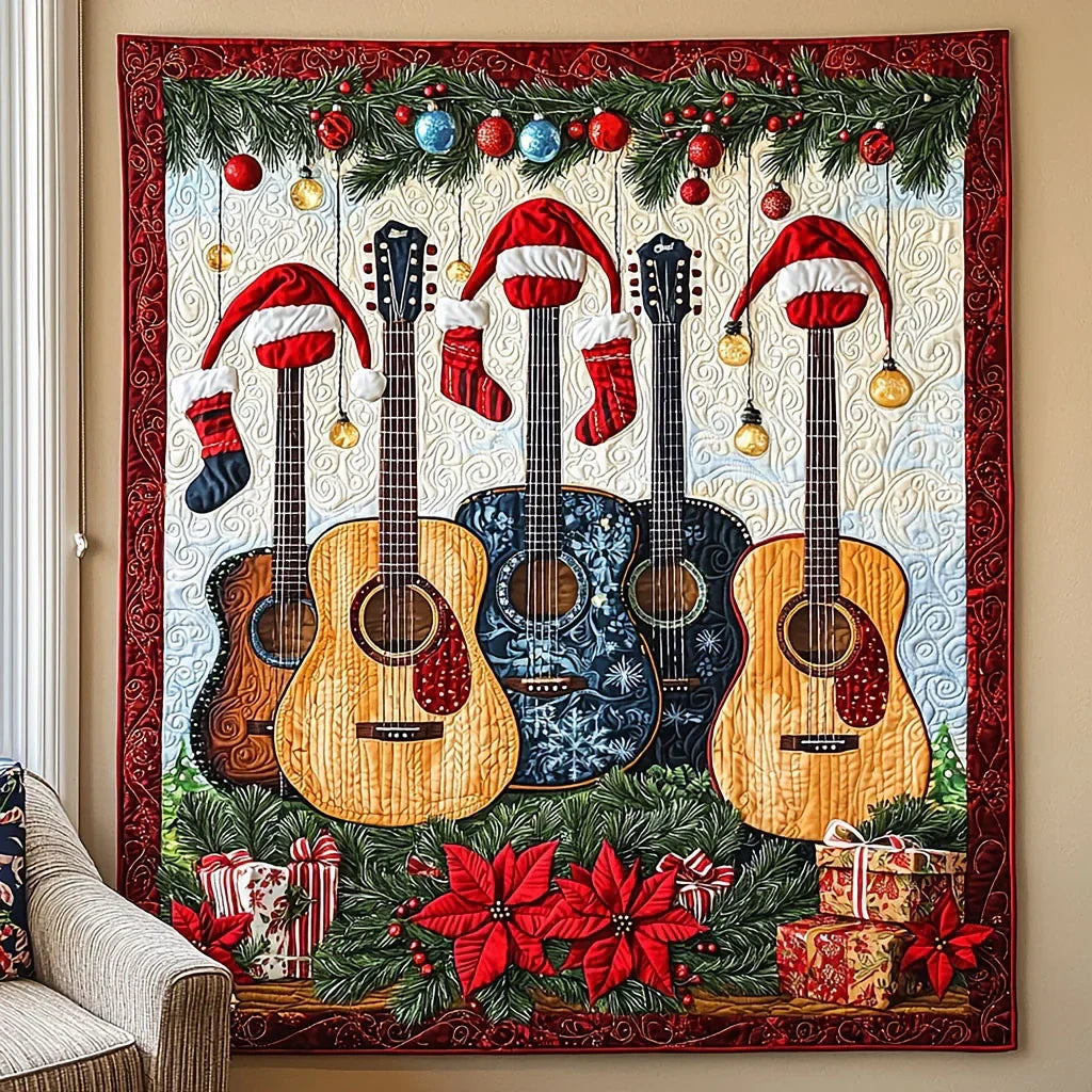 Christmas Guitar Quilt Blanket