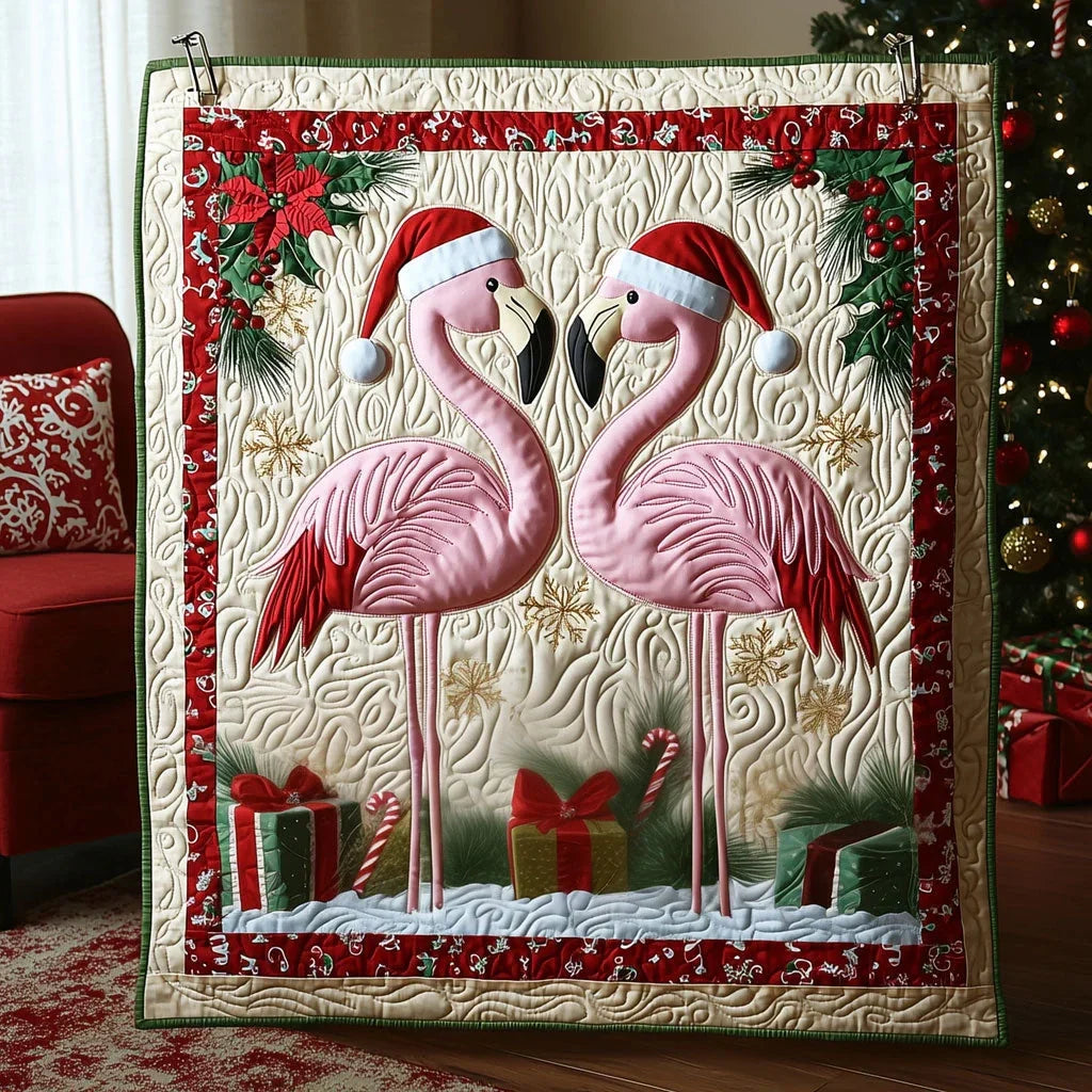 Christmas Holiday Flamingo Quilt Blanket