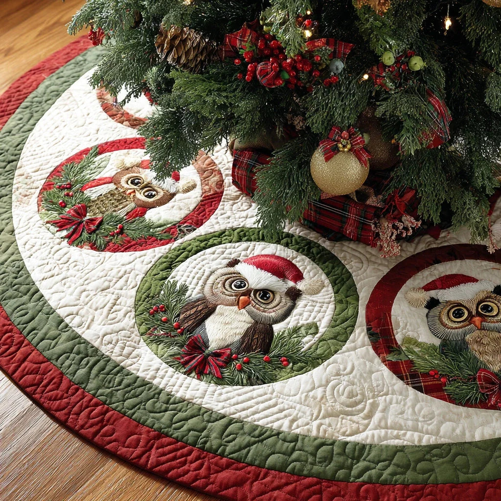 Christmas Owl Magic Christmas Quilted Tree Skirt
