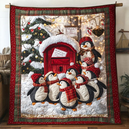 Christmas Penguin Winter Glow Quilt Blanket