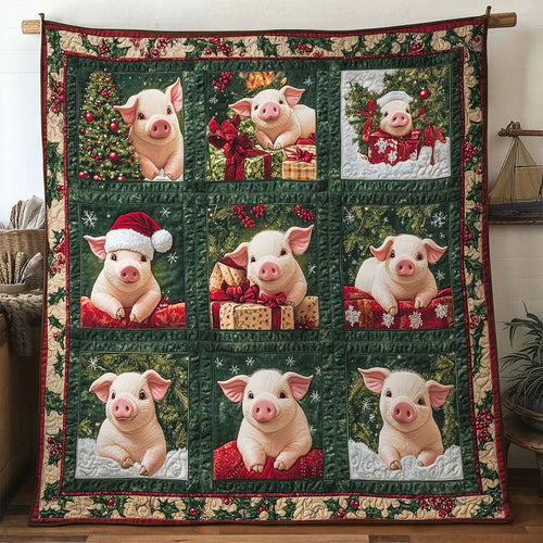Christmas Pig Quilt Blanket