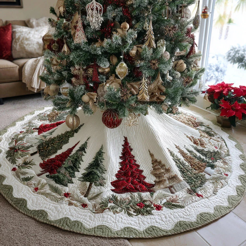 Christmas Pine Village Christmas Quilted Tree Skirt