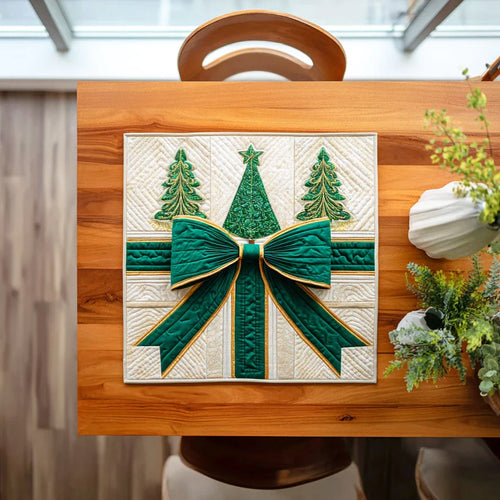 Christmas Ribbon Tree Quilted Table Topper
