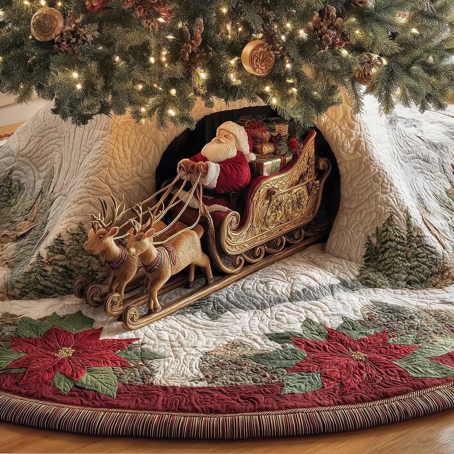 Christmas Sleigh Adventure Christmas Quilted Tree Skirt