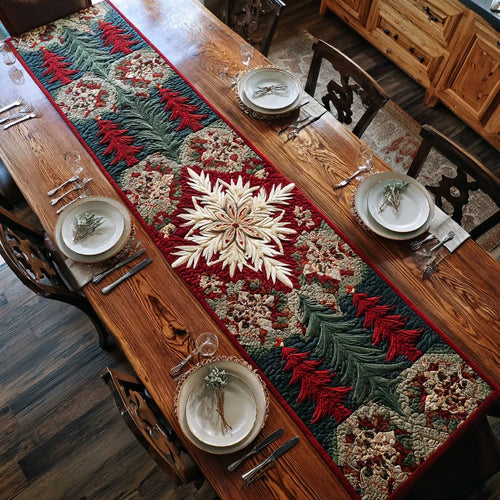 Christmas Snowflake Joy Quilted Table Runner