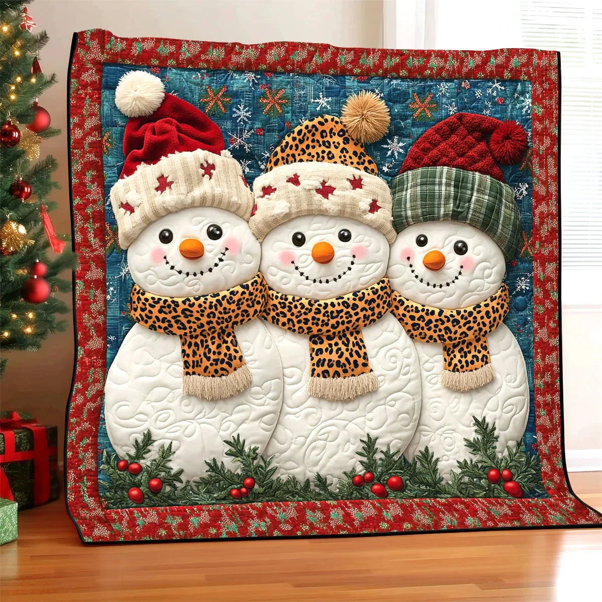 Christmas Snowman Trio Quilt Blanket