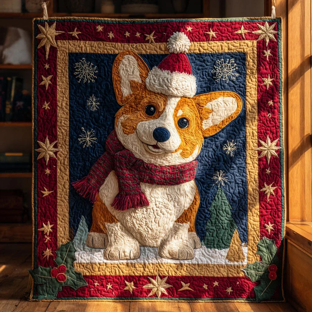 Christmas Star Corgi Quilt Blanket