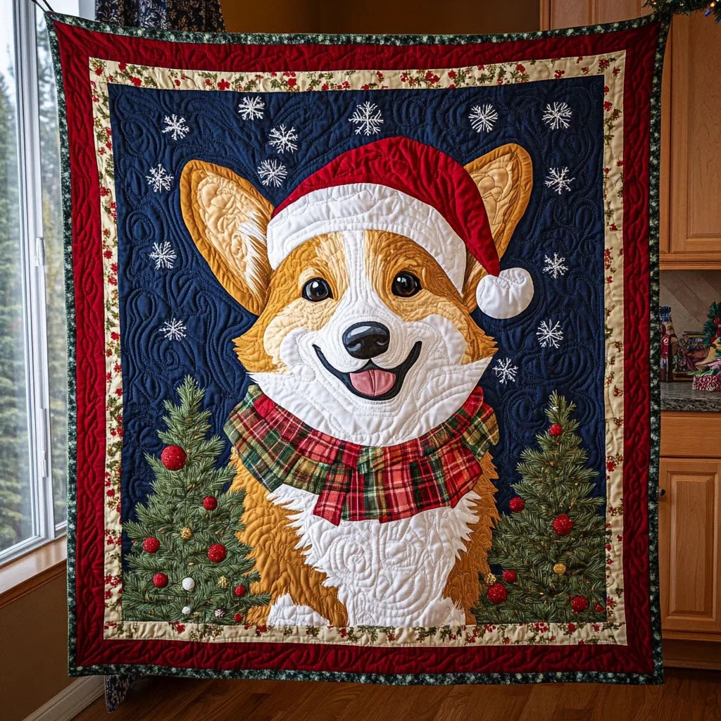 Christmas Star Corgi Quilt Blanket