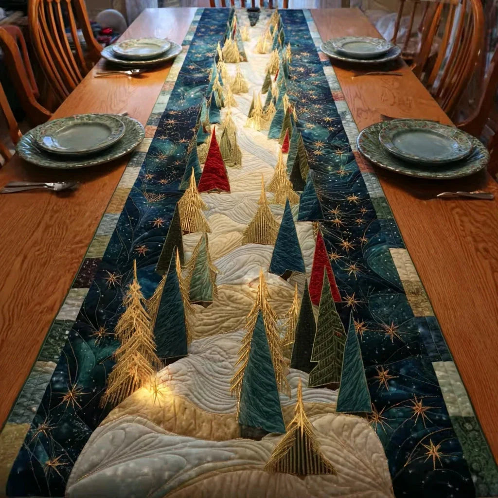 Christmas Tree Berry Quilted Table Runner