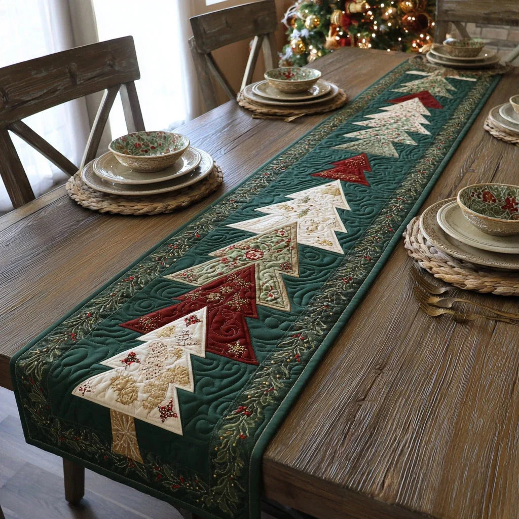 Christmas Tree Evergreen Quilted Table Runner
