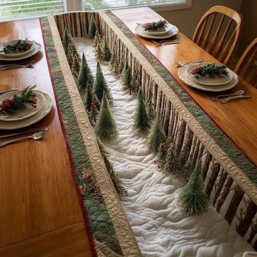 Christmas Tree Frost Quilted Table Runner