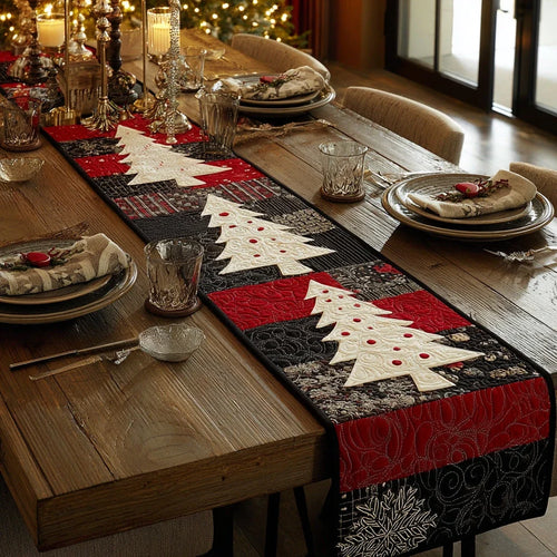Christmas Tree Glitter Quilted Table Runner