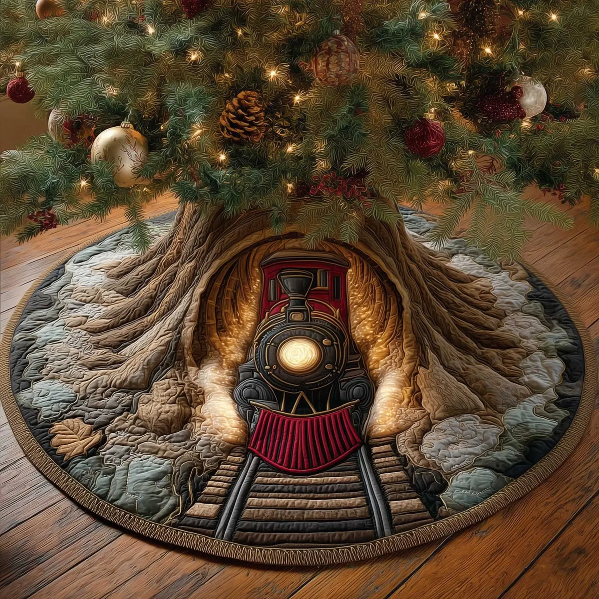 Christmas Tunnel Train Christmas Quilted Tree Skirt