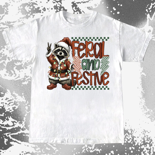 Feral And Festive Raccoon Christmas, funny meme tee gift