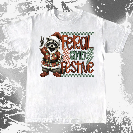 Feral And Festive Raccoon Christmas, funny meme tee gift