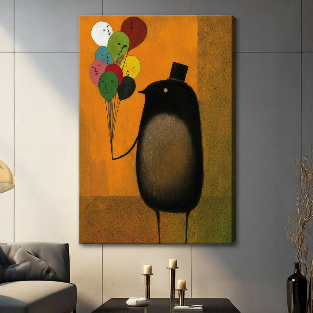 Surreal Top Hat Bird Balloon Canvas Wall Art