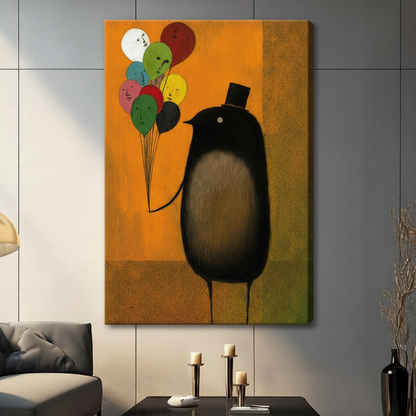 Surreal Top Hat Bird Balloon Canvas Wall Art
