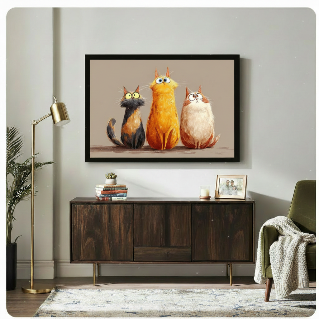 Chubby Cats Trio Funny Canvas Wall Art