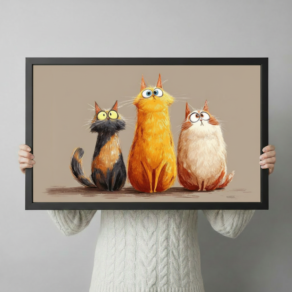 Chubby Cats Trio Funny Canvas Wall Art