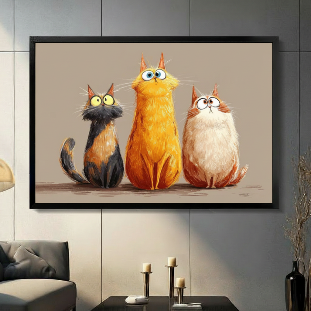 Chubby Cats Trio Funny Canvas Wall Art