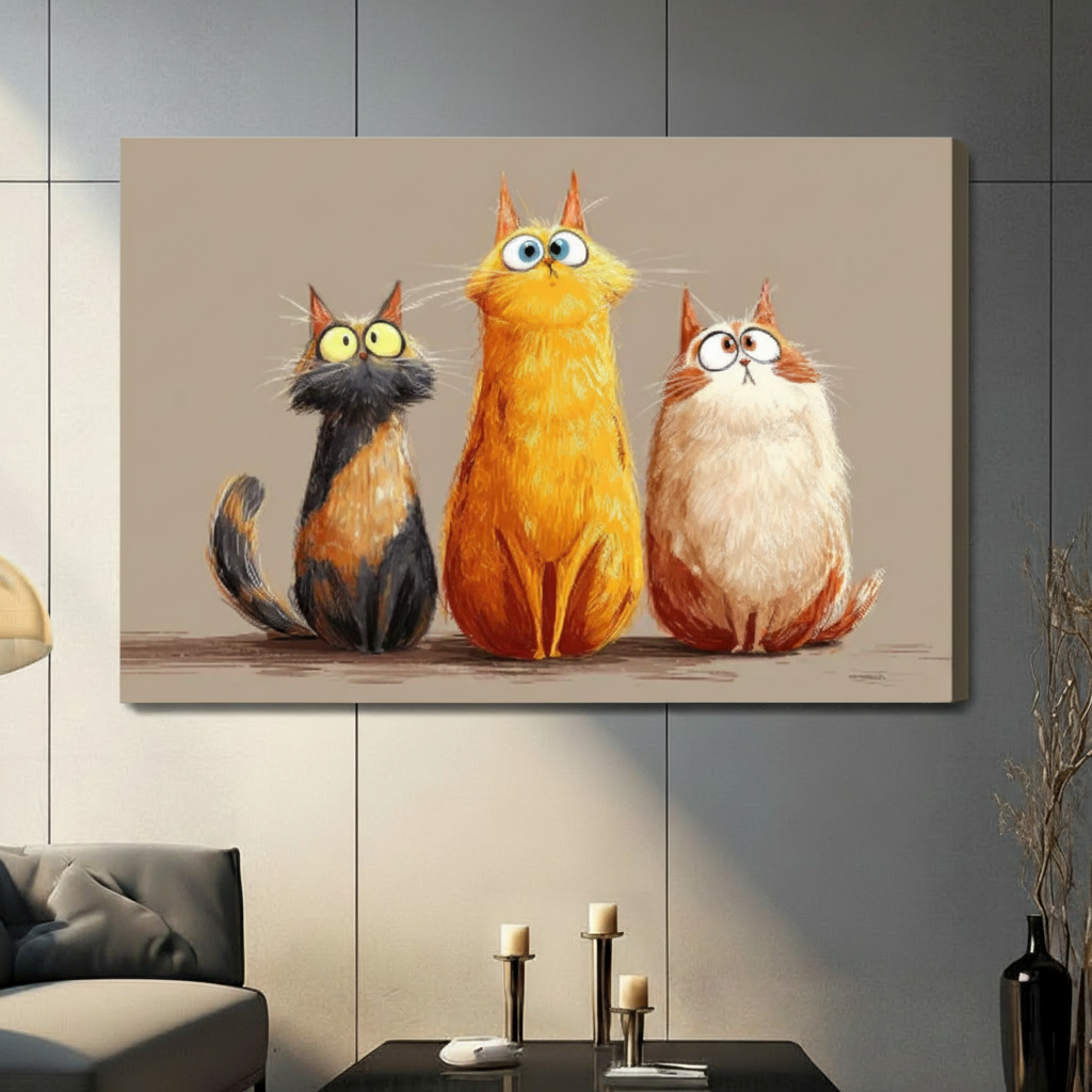 Chubby Cats Trio Funny Canvas Wall Art