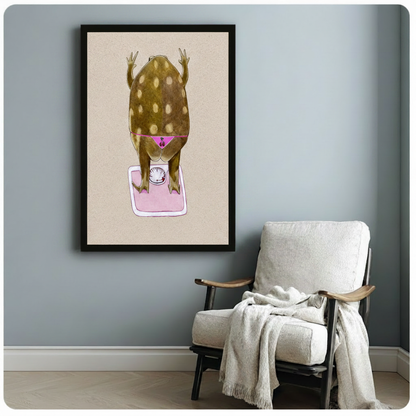 Funny Frog on Scale Humorous Whimsical Canvas Art